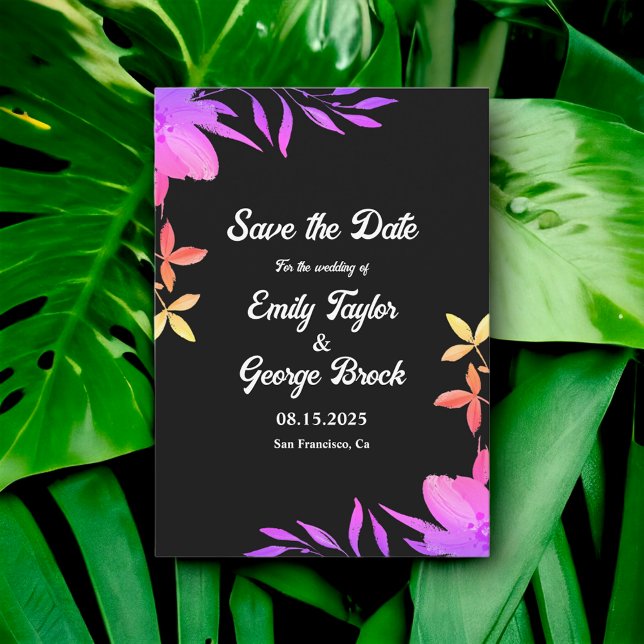 Black And White Glow Neon Colours Floral Wedding Save The Date (Creator Uploaded)