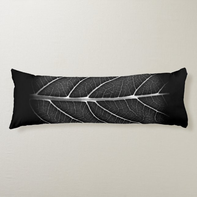 Black and white glowing leaf close-up body pillow (Front)