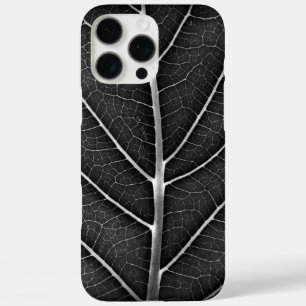 Black and white glowing leaf close-up iPhone 16 pro max case