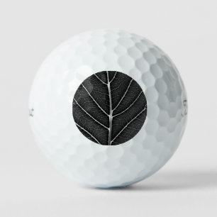 Black and White Glowing Leaf Close-Up Golf Balls