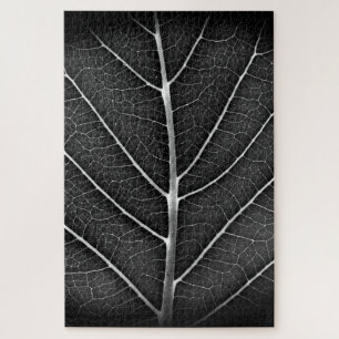 Black and white glowing leaf close-up jigsaw puzzle