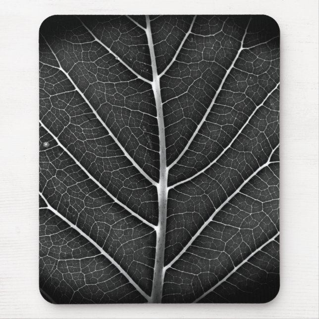 Black and white glowing leaf close-up mouse pad (Front)