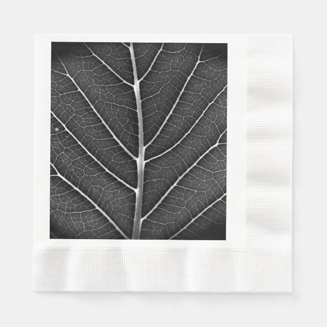 Black and white glowing leaf close-up napkin (Front)