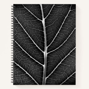 Black and White Glowing Leaf Close-Up Notebook
