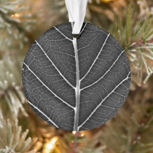 Black and White Glowing Leaf Close-Up Ornament