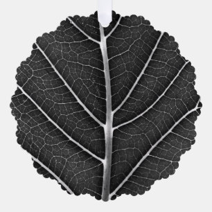 Black and White Glowing Leaf Close-Up Ornament Card