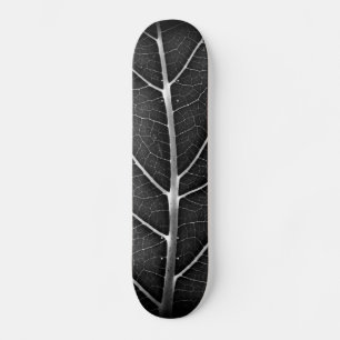 Black and White Glowing Leaf Close-Up Skateboard