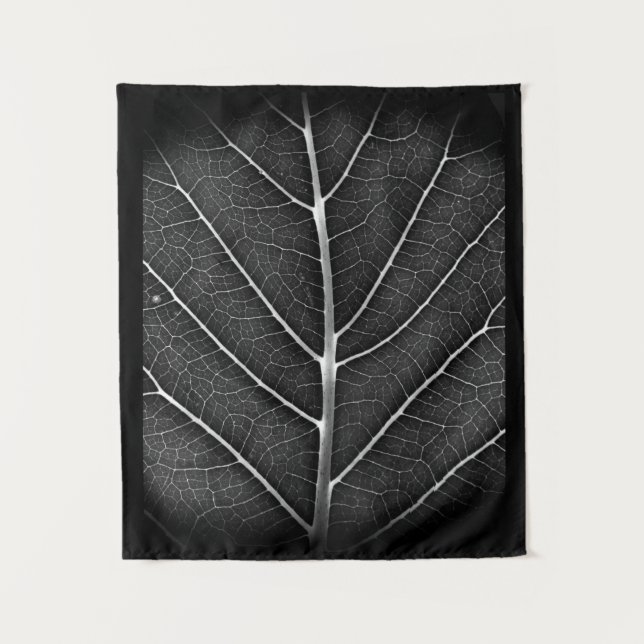 Black and white glowing leaf close-up tapestry (Front)