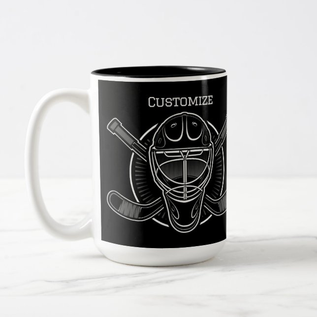 Black And White Goalie Mask Two-Tone Coffee Mug (Left)