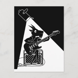 Black and white goat playing guitar postcard