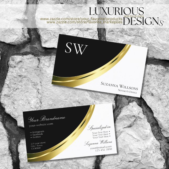 Black and White Gold Decor with Monogram Modern Business Card (Creator Uploaded)