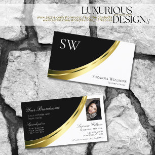 Black and White Gold Decor with Monogram & Photo Business Card
