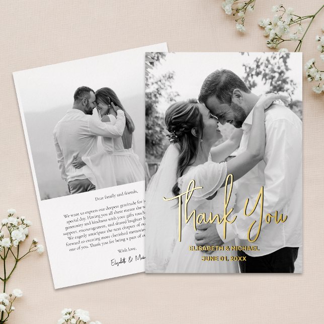 Black and White Gold Foil Wedding Thank You Card (The foil adds a touch of luxury & elegance to the card, making it even more special and meaningful.)