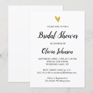 Black and White   Gold Heart Bridal Shower Invitation