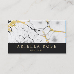 Black and White Gold Marble Abstract Business Card