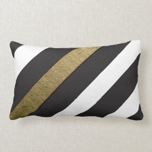 Black and White Gold Stripes Throw Pillow Lumbar