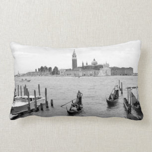Black and White Gondola in the city of Venice Lumbar Pillow