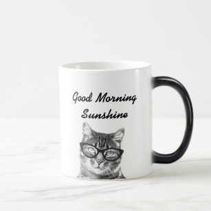 Black and white good morning message 11oz cat mug
