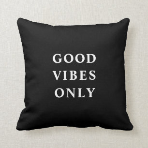 Black and White Good Vibes Only Typographic Throw Pillow