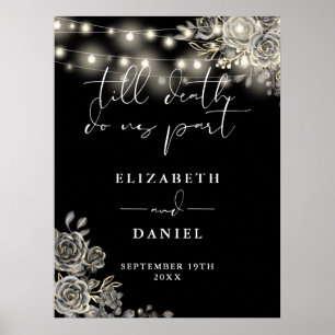 Black And White Goth Roses Lights Wedding Sign