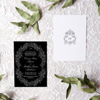 Black and White Gothic Antique Classic Wedding Invitation