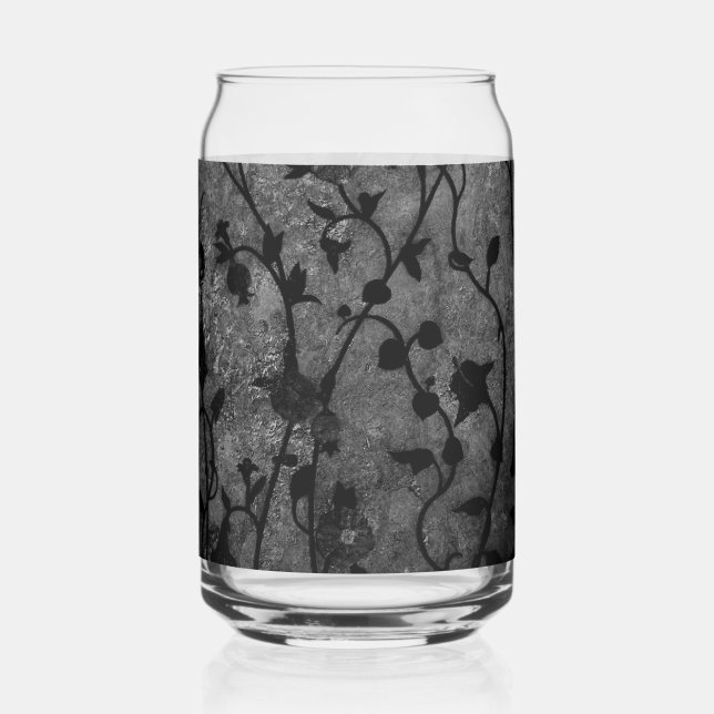 Black and White Gothic Antique Floral Can Glass (Left)