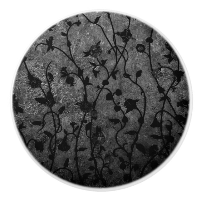 Black and White Gothic Antique Floral Ceramic Knob (Front)