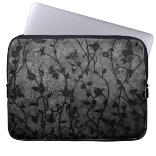 Black and White Gothic Antique Floral Laptop Sleeve