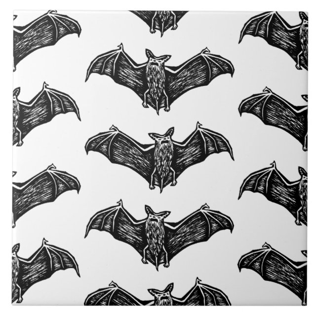 Black and White Gothic Bat Pattern Tile (Front)