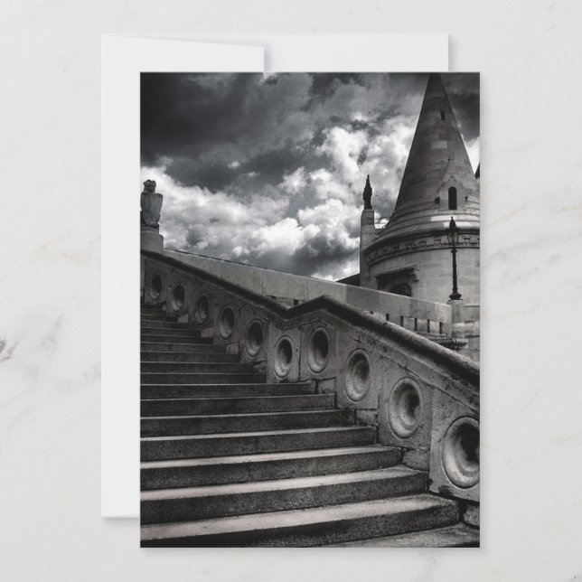 Black and White Gothic Castle Halloween Party Invitation (Front)