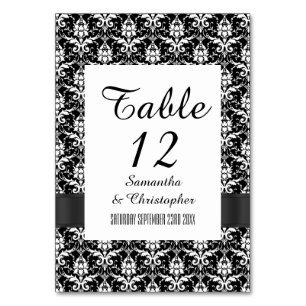 Black and white gothic damask table number