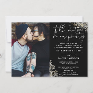 Black And White Gothic Floral Photo Engagement Invitation
