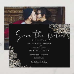 Black And White Gothic Floral Photo Wedding Save The Date