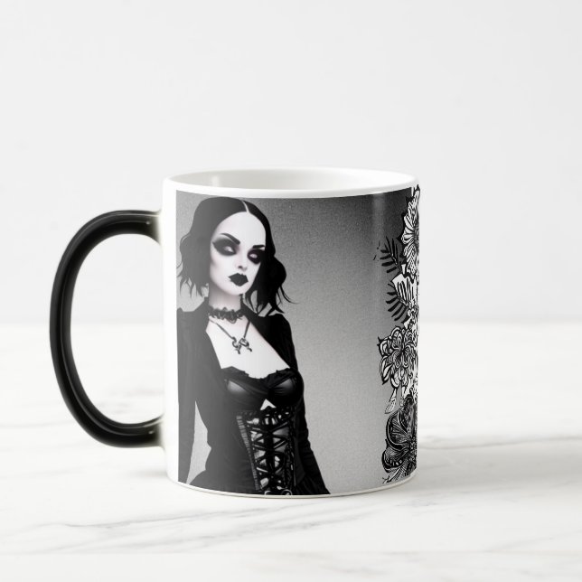 Black and White Gothic Girl  Magic Mug (Left)
