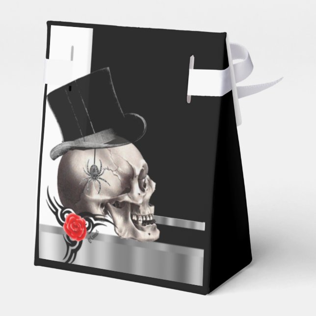 Black and white gothic groom skull goth wedding favor box (Back Side)