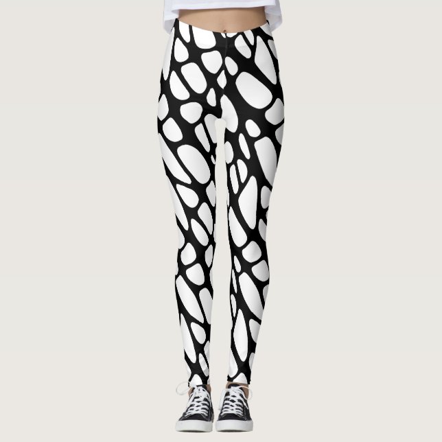 Black and White Gothic Organic Web Pattern Leggings (Front)