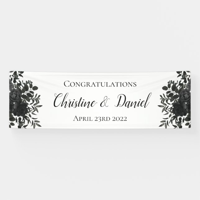 Black and White Gothic Rose Elegant Wedding Banner (Horizontal)