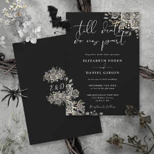 Black And White Gothic Roses Floral Wedding Invitation
