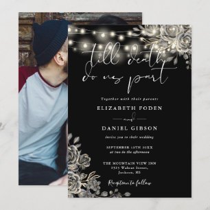 Black And White Gothic Roses Lights Photo Wedding Invitation