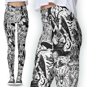 Black and White Gothic Victorian Goth Baphomet Leggings