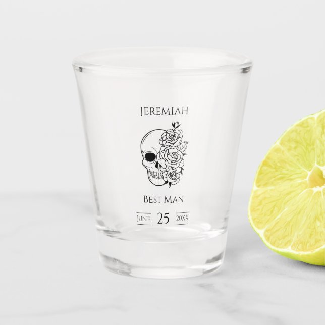 Black and white Gothic Wedding Best Man Shot Glass (Front)