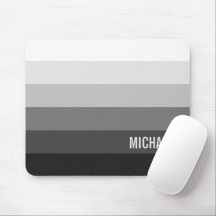 Black and White Gradient Stripes with Name Mouse Pad