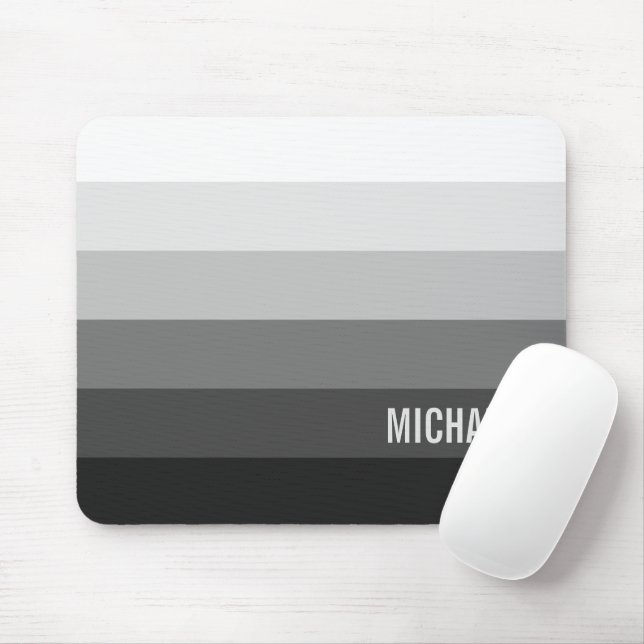 Black and White Gradient Stripes with Name Mouse Pad (With Mouse)