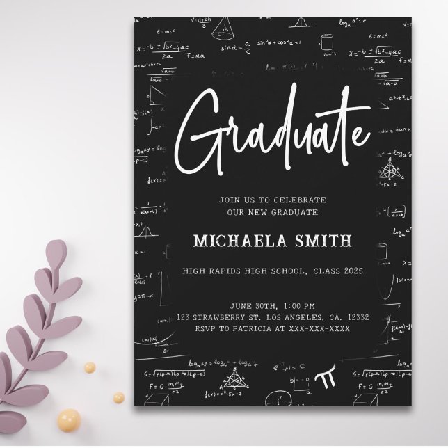 Black and White Graduate Math Graduation Invitation (Creator Uploaded)