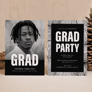 Black and White Graduate Photo Graduation Party Invitation