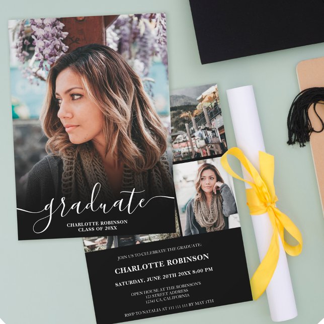 Black and white graduate script photo graduation invitation (Creator Uploaded)