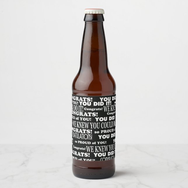 Black and White Graduate Theme Beer Bottle Label (Front)