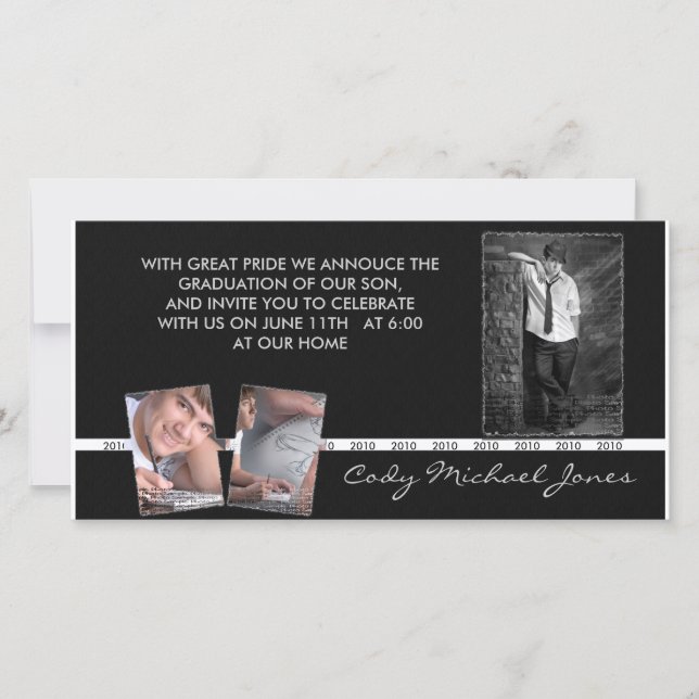 Black and White Graduation Annoucment & Invite (Front)