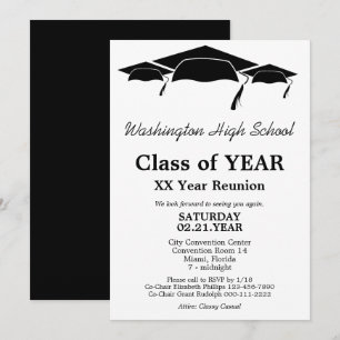 Black and White Graduation Caps Class Reunion Invi Invitation