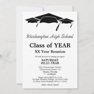 Black and White Graduation Caps Class Reunion Invitation